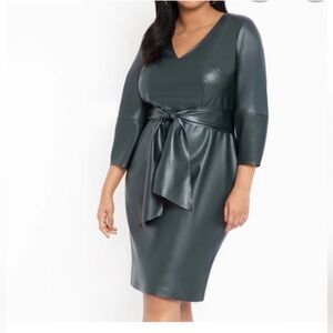 NWT Eloquii Faux Leather V-Neck Dress with Waist Tie